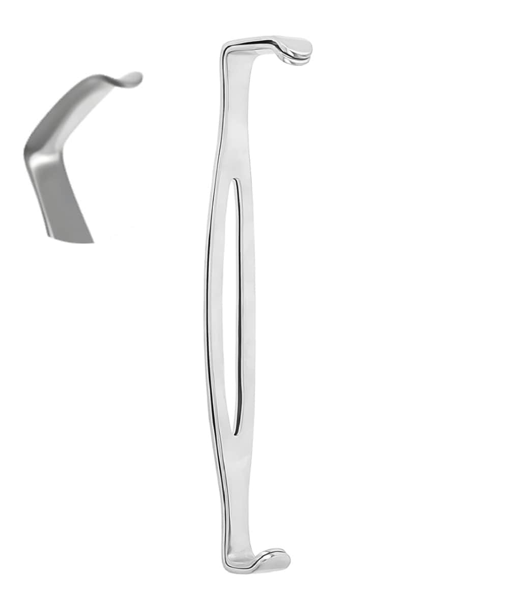 Retrattore chirurgico in acciaio inossidabile da 21 cm con doppia lama smussata, ideale per separare i tessuti in modo sicuro e preciso.
