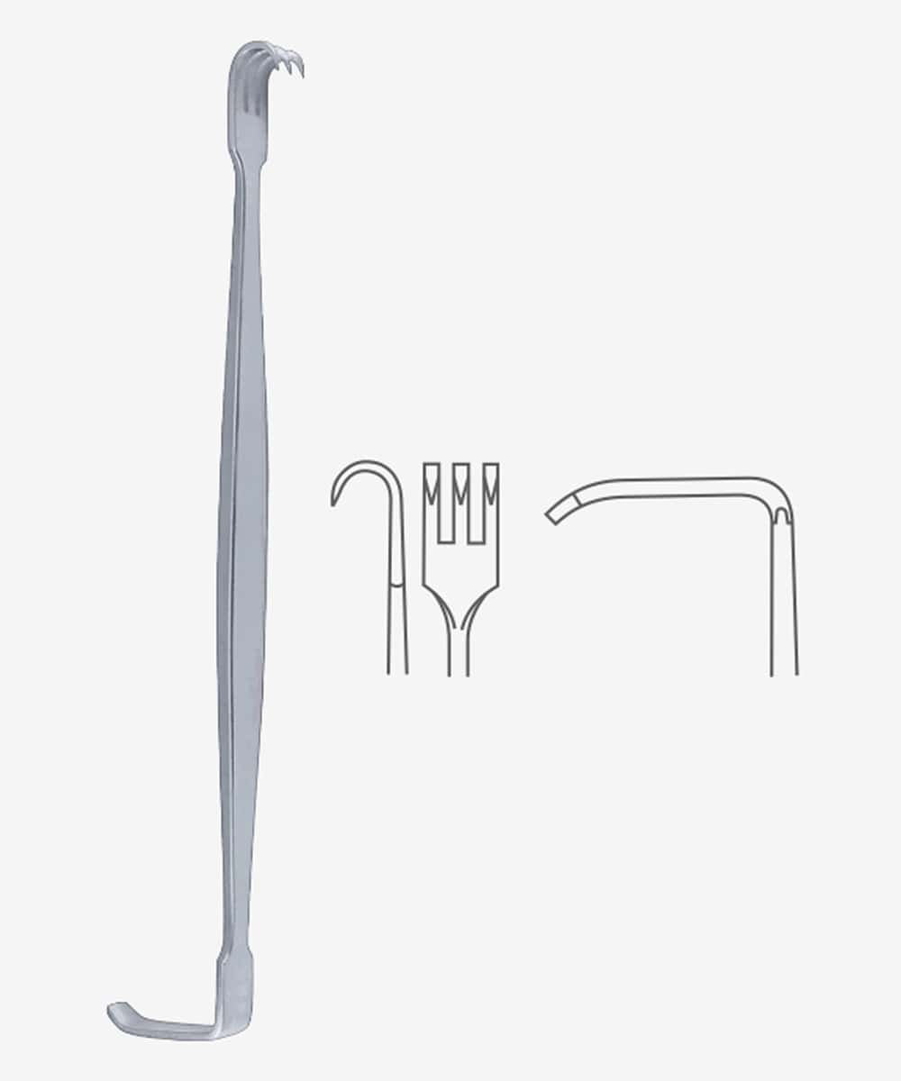 Divaricatore Senn-Mueller 16 cm in acciaio inox con doppia estremità e punta acuta, ideale per interventi di chirurgia professionale.