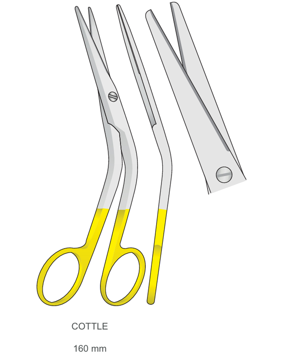 Forbici Nasali Cottle, steli angolati e lame piatte per tagli netti, ideali in Chirurgia Plastica e Otorinolaringoiatria.