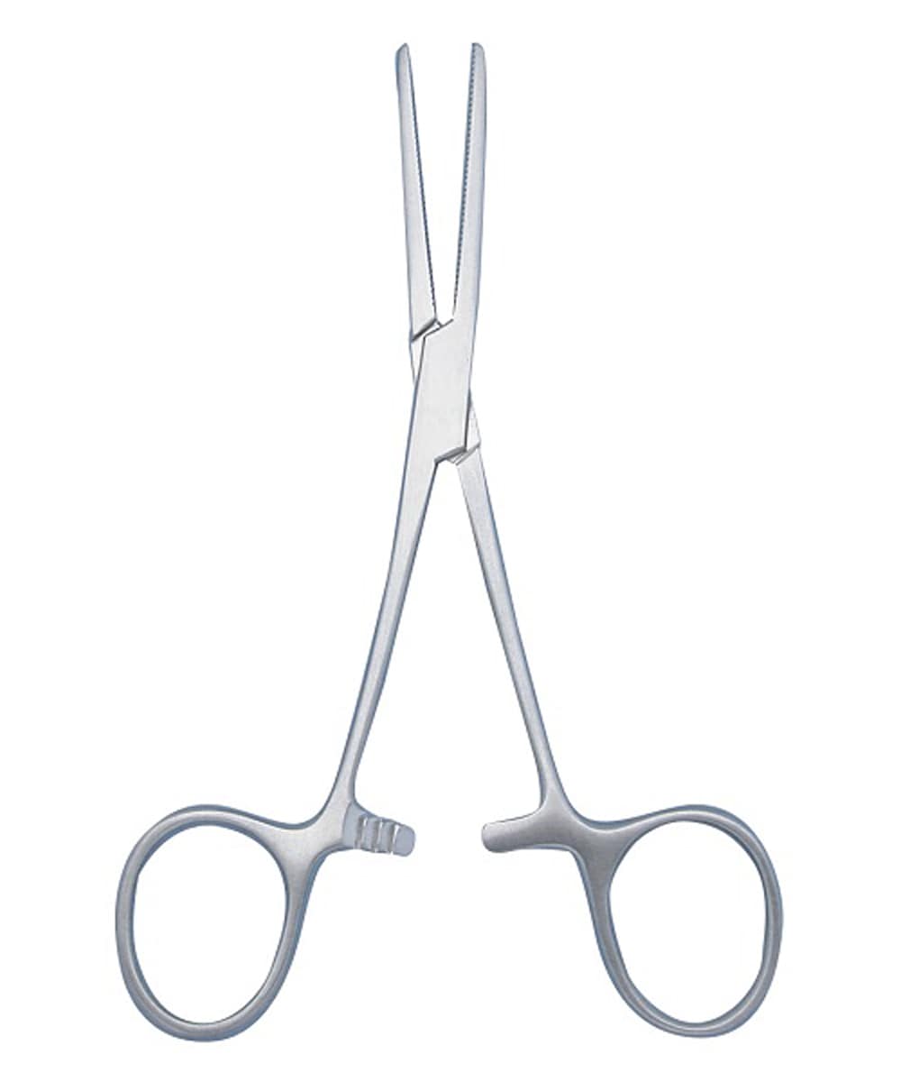 Pinza Pean retta da 26 cm in acciaio inox con morso zigrinato e chiusura a cremagliera, strumento chirurgico professionale per occlusione vascolare.
