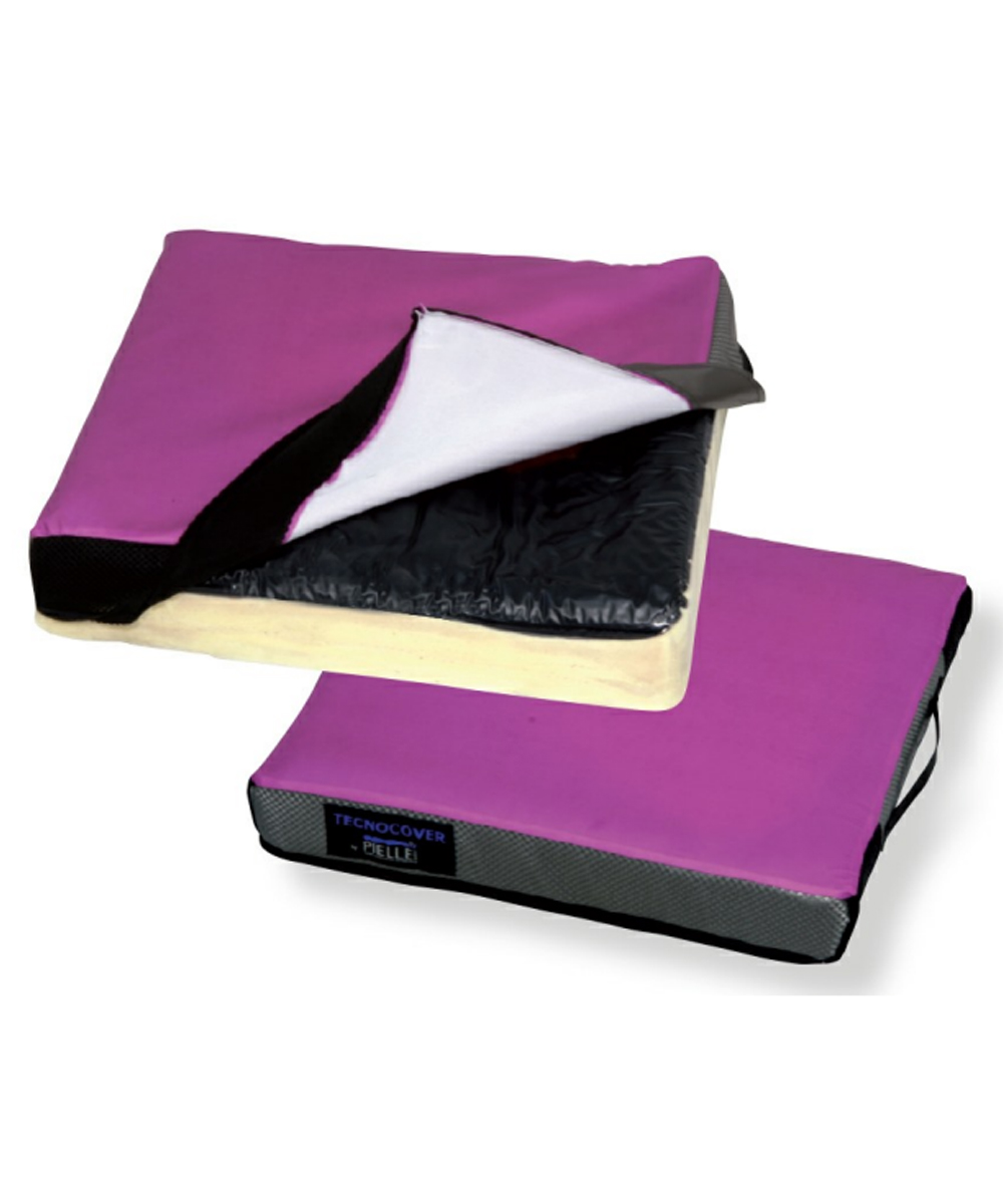 Cuscino antidecubito Gel Form 40x40 cm in gel di poliuretano e viscoelastico, con base anatomica preformata e fodera traspirante.