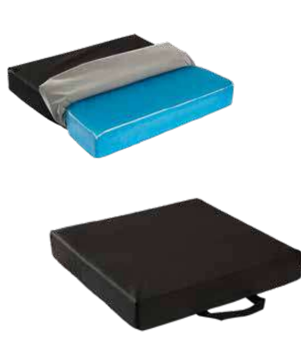 Cuscino anatomico MIXTE con base in schiuma poliuretanica ad alta densità e strato superiore in gel fluido impermeabile, traspirante e antiscivolo, ideale per pazienti con problemi d’incontinenza.