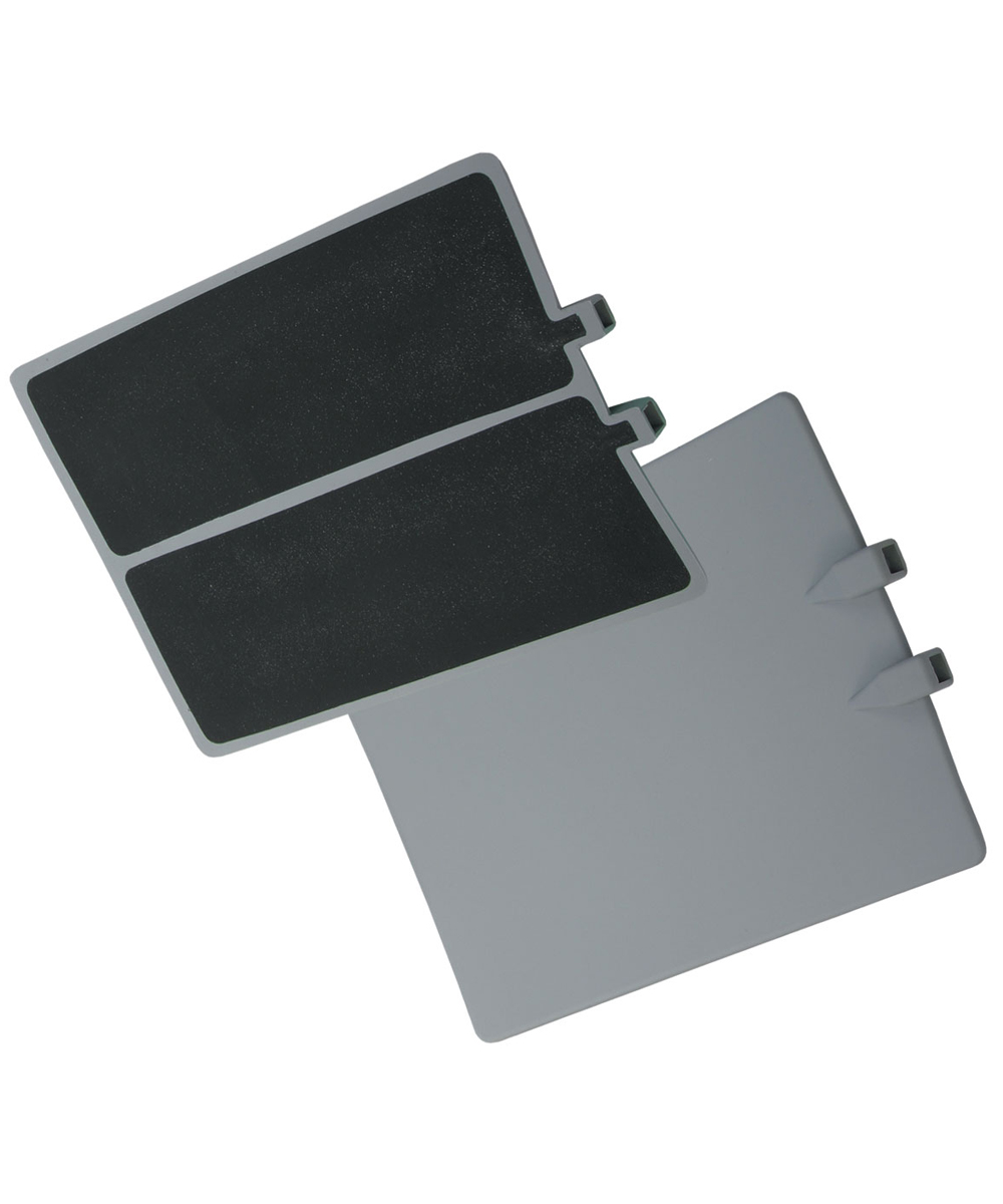 Piastra riutilizzabile bipartita per elettrochirurgia, in gomma siliconica, flessibile e leggera, con ampia superficie di contatto. Compatibile con elettrobisturi REM.