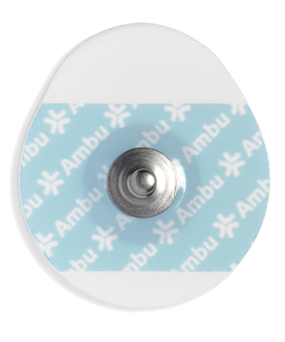 Elettrodi monouso AMBU WhiteSensor WS-00-S/50 con gel solido e supporto in foam per monitoraggio ECG a breve termine su adulti.