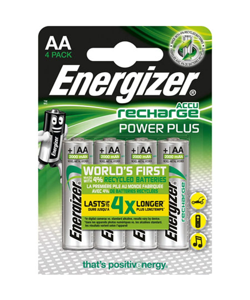 pile ricaricabili AA di Energizer, ideali per dispositivi medici, mostrando il design compatto e le specifiche tecniche