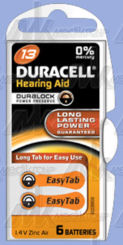 Pile duracell 13 arancione per apparecchi acustici, conf. 6 pz. 