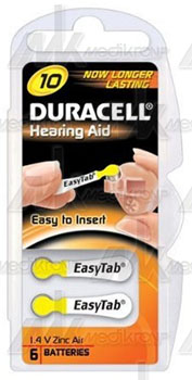 Pile duracell 10 giallo per apparecchi acustici, conf. 6 pz. 