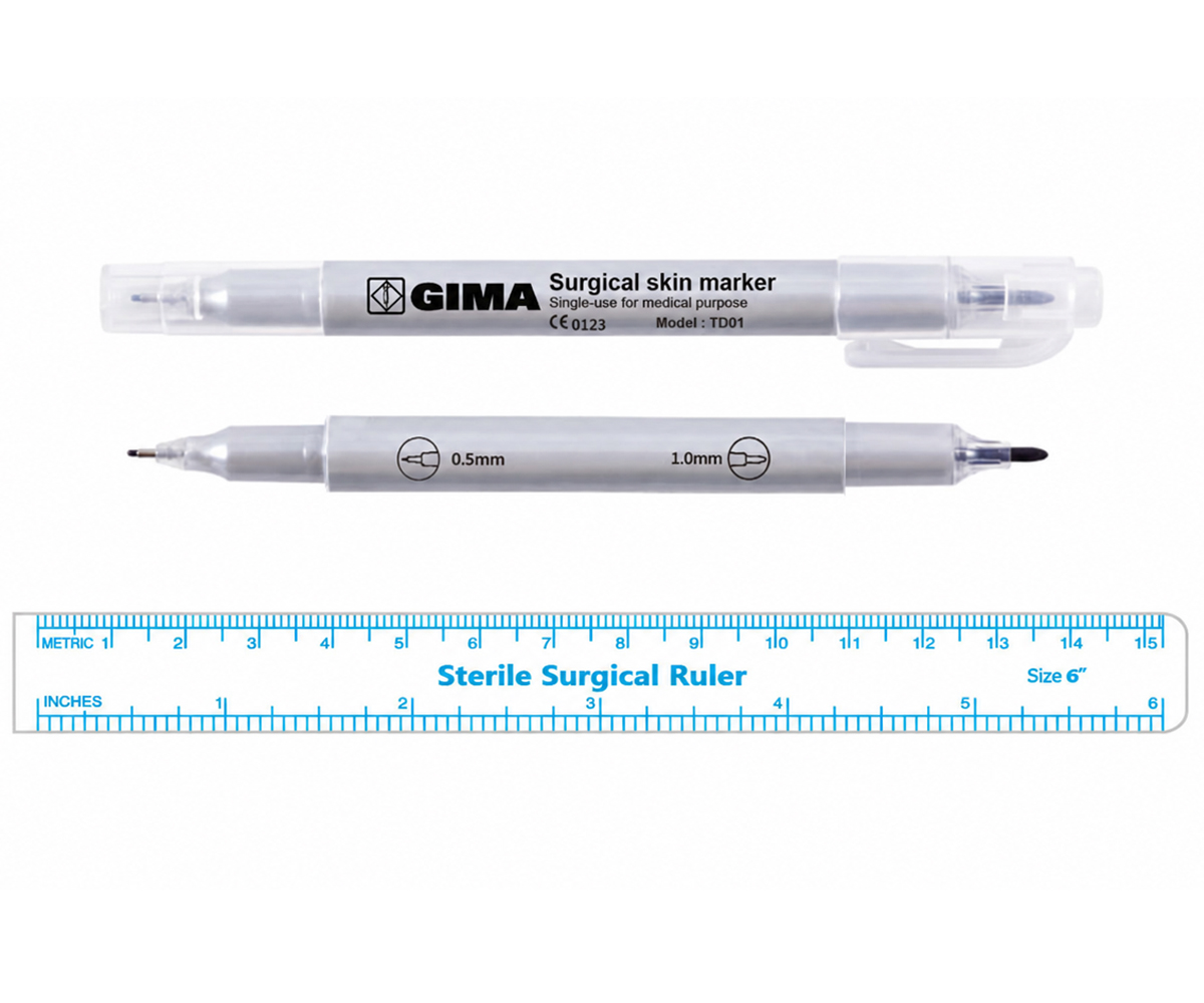 Penna dermatologica sterile a doppia punta con righello flessibile