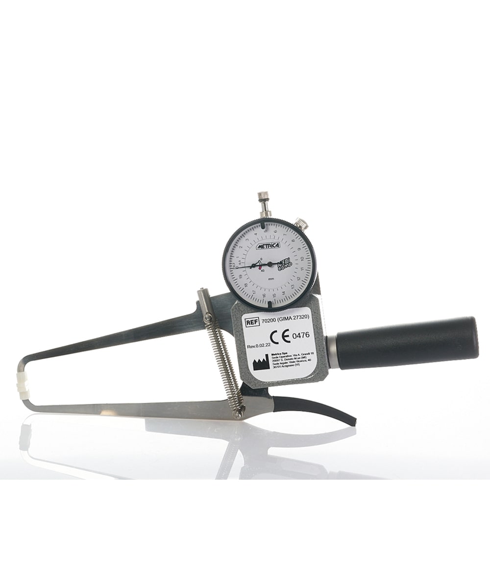 Plicometro GIMA meccanico con scala doppia da 0 a 40 mm, in custodia rigida in legno