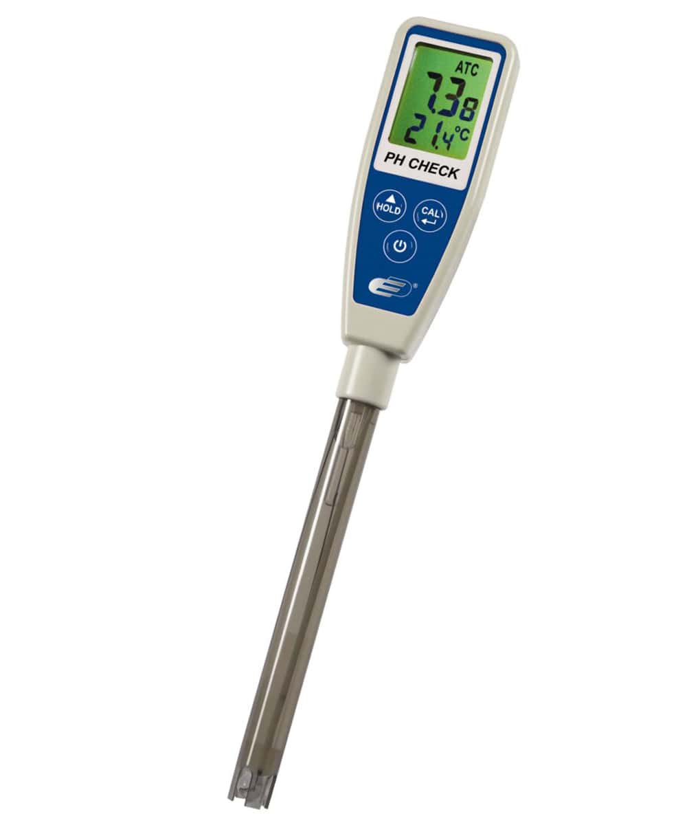 Phmetro digitale con termometro integrato, scala pH 0.00-14.00 e compensazione automatica della temperatura, ideale per laboratori e uso professionale.