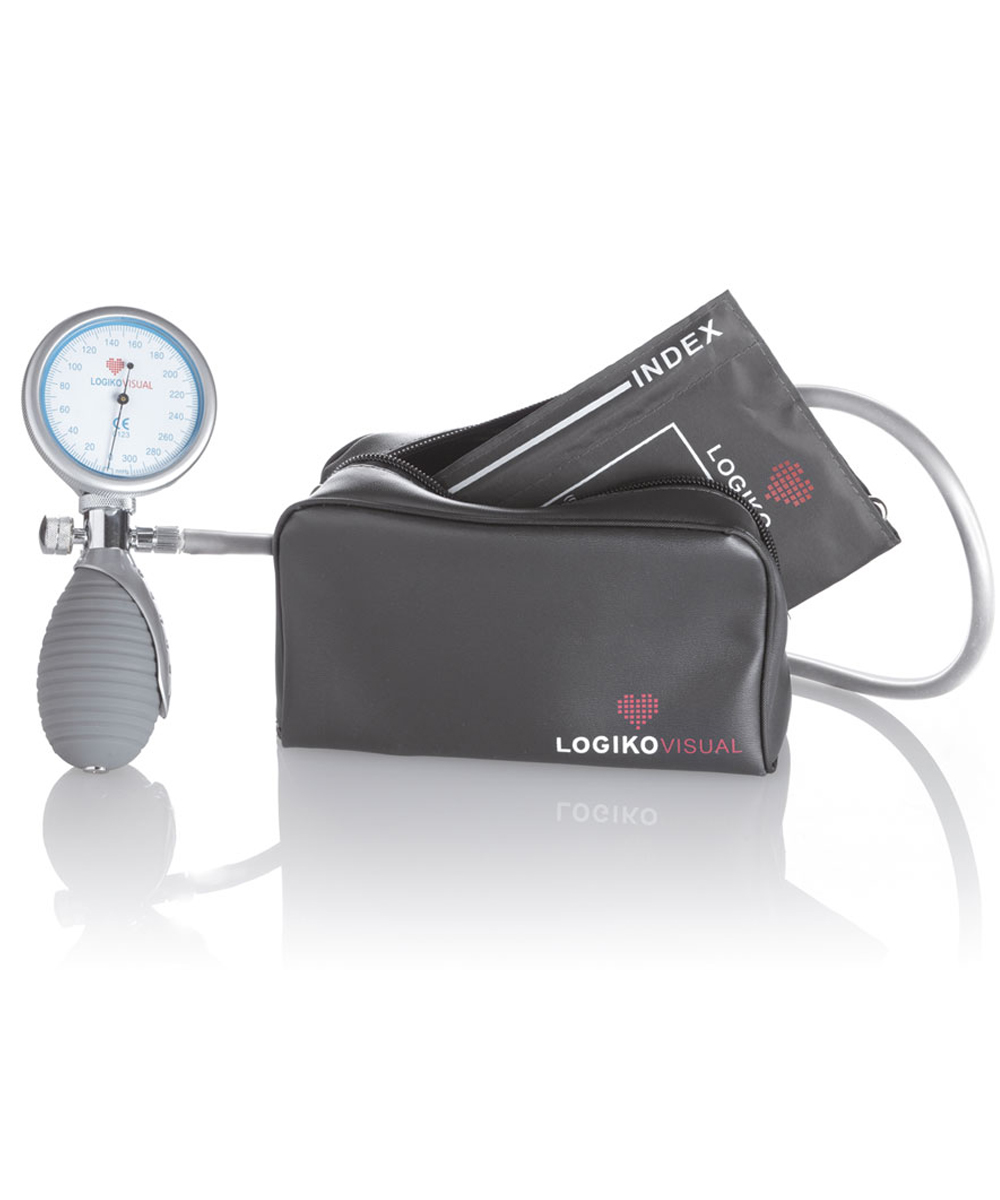 Sfigmomanometro ad aneroide palmare LOGIKO VISUAL, con struttura ergonomica e scala graduata fino a 300 mmHg. Ideale per misurazioni precise in ambito medico.