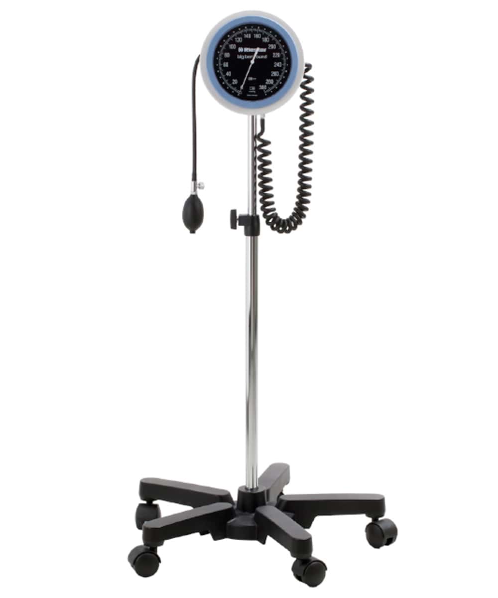 Sfigmomanometro aneroide Riester BIG BEN® con carrello regolabile e bracciale adulto per uso medico professionale.