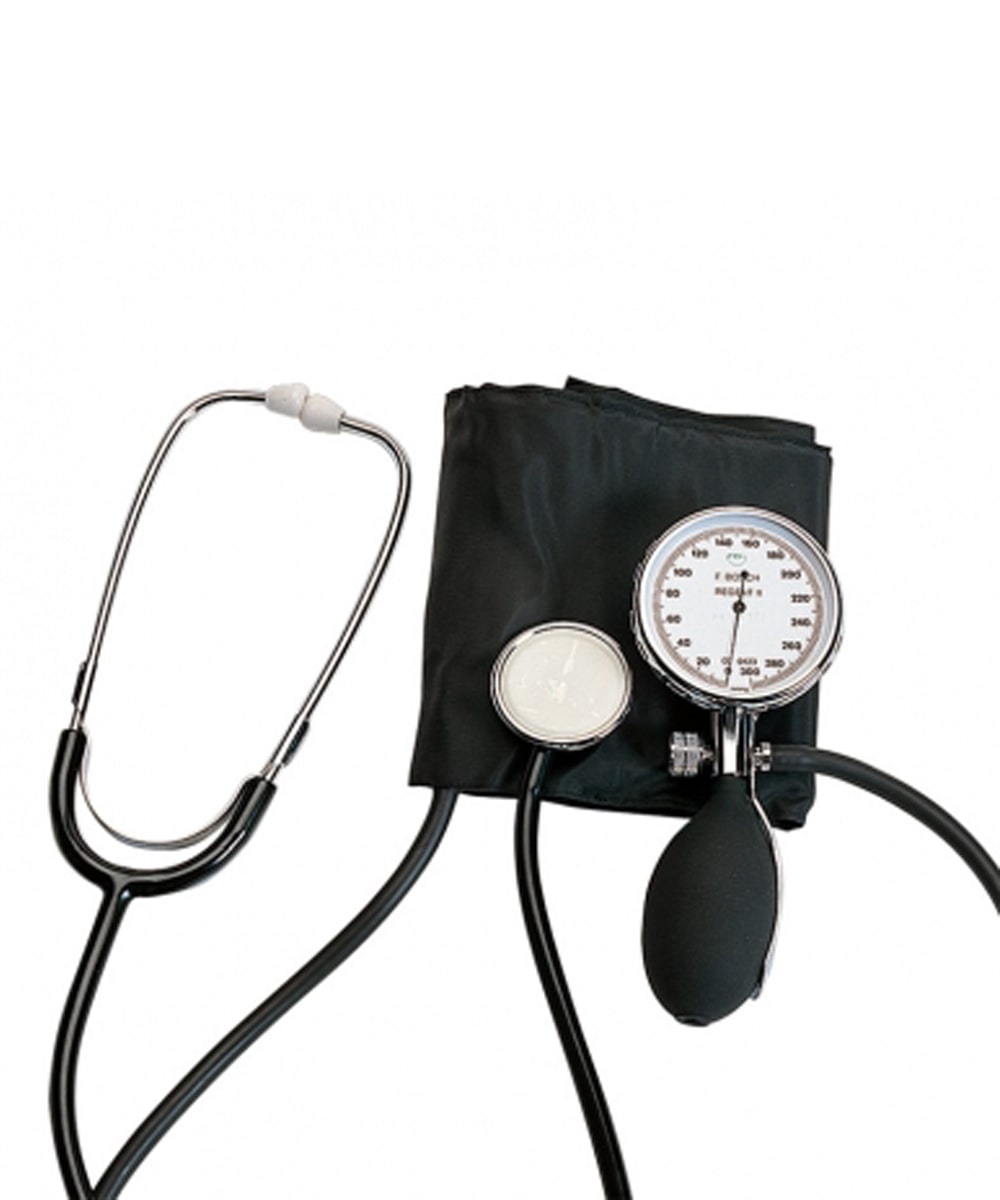 Sfigmomanometro ad aneroide palmare Regent con fonendoscopio fisso sul bracciale e quadrante da 68 mm