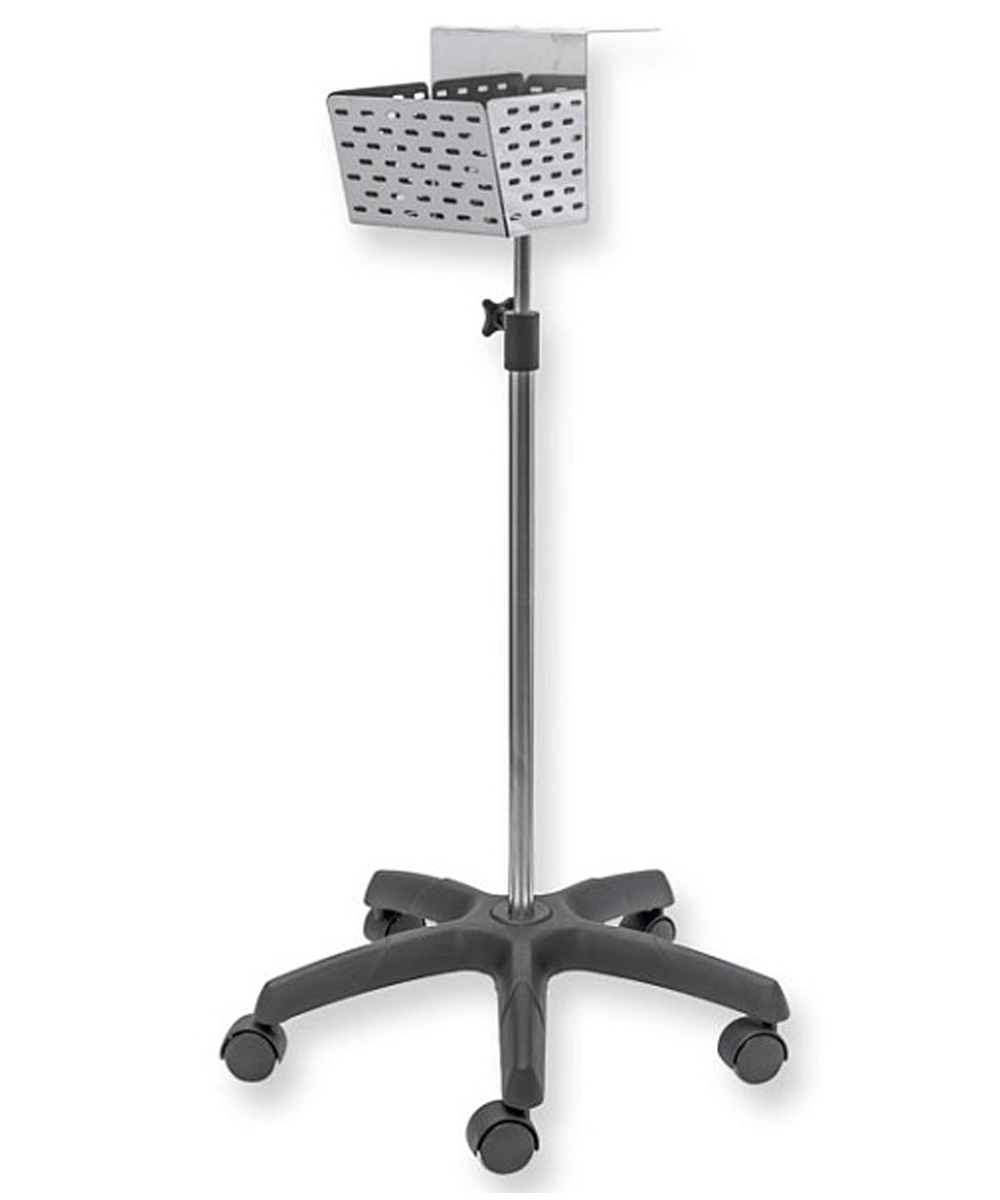 Carrello Omron HEM-907 con base resistente e ruote scorrevoli, progettato per un trasporto agevole e un’organizzazione ottimale del monitor durante le misurazioni.