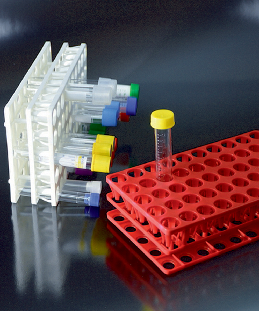 Portaprovette bianco pp rovesciabili per n.50pz 12-13 e 16-17mm cf 20pz 