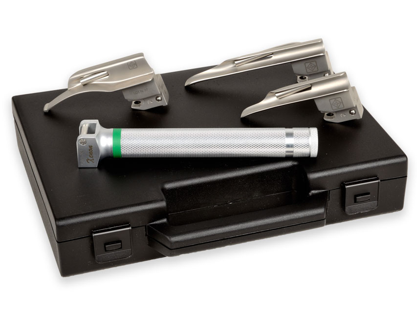 Laringoscopio pediatrico f.o., set comp.di 3 lame miller 0-1,mcintosh 0 