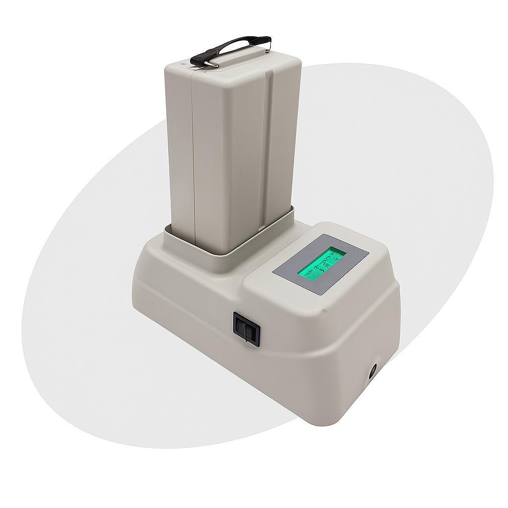 Caricatore esterno cordless 2.0 per sollevatore elettrico EVOLUTION, dispositivo compatto e sicuro, ideale per la ricarica professionale in ambienti medicali.