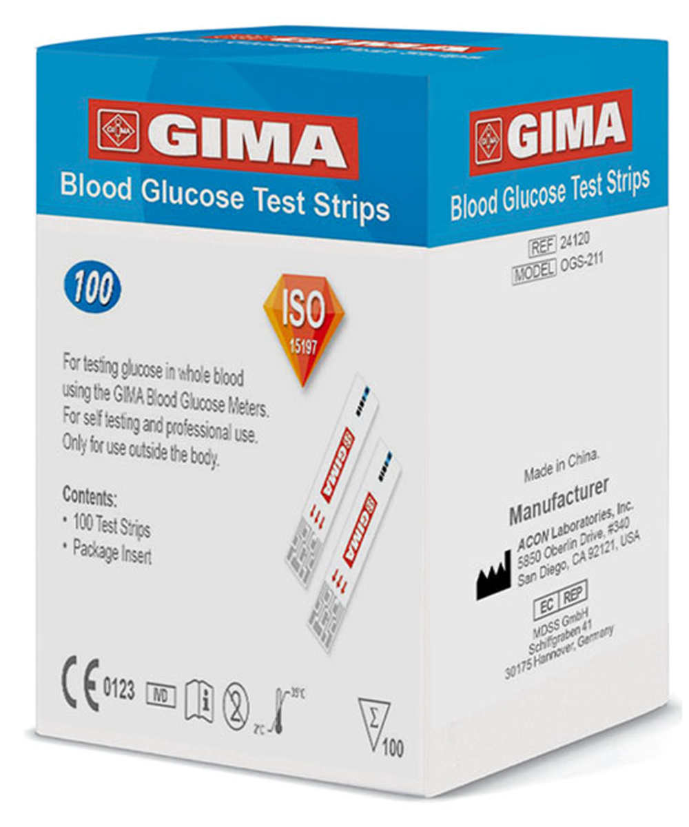 Strisce glucosio per glucometro GIMA, confezione da 100 strisce reattive. Precise e affidabili per il monitoraggio della glicemia.