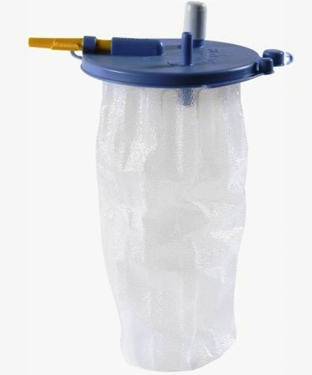 Contenitore monouso FLOVAC da 3000 ml con filtro idrofobico GORE, ideale per la raccolta sicura di fluidi chirurgici aspirati in ambienti ospedalieri.