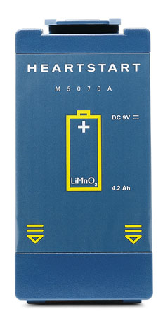 Batteria originale Philips M5070A per defibrillatori Heartstart HS1 e FRX, con autonomia fino a 4 anni in standby.