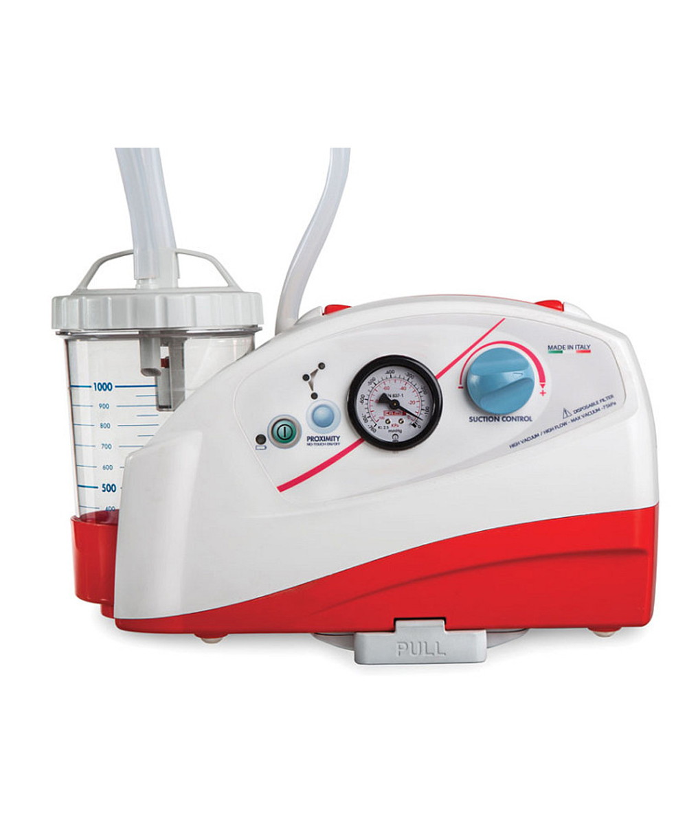 Aspiratore chirurgico portatile NEW ASKIR 118 BASIC per ambulanze, con staffa e batteria a lunga durata. Funzionamento continuo 24h.