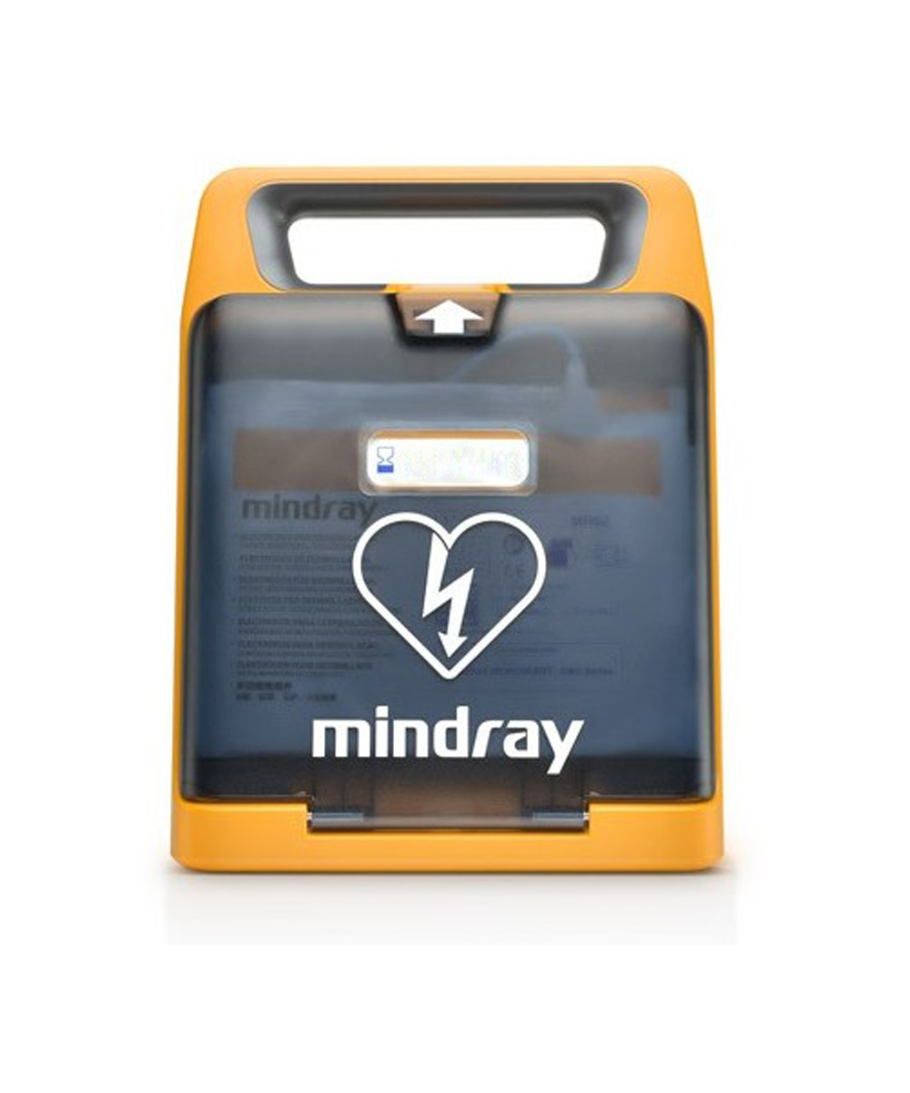 Immagine del defibrillatore semiautomatico BeneHeart C2, compatto e leggero, con display a colori da 7" e tecnologia bifasica, ideale per pronto soccorso e ambienti extraospedalieri.