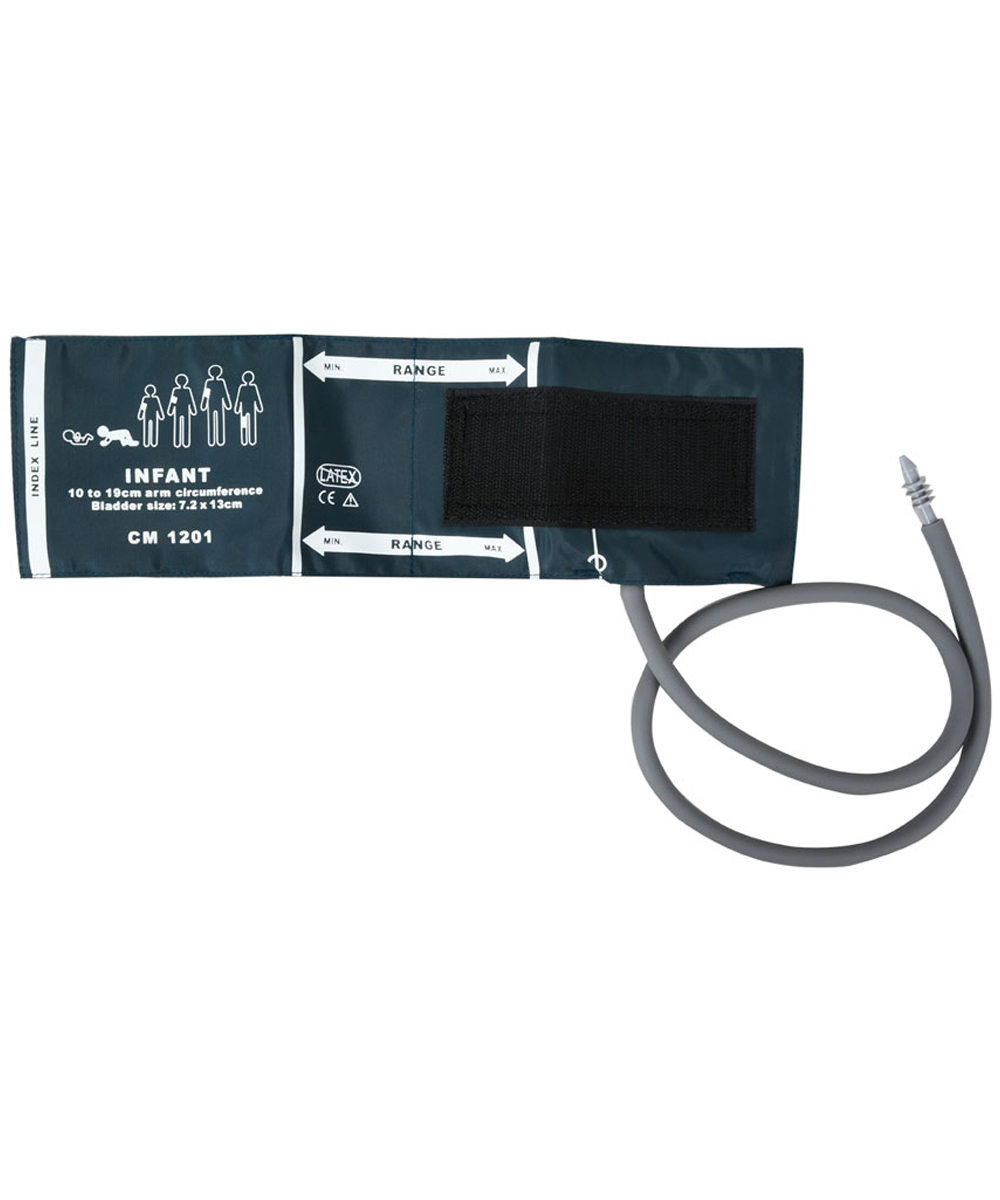 Bracciale pediatrico per sfigmomanometro elettronico, misura 6-11 cm, realizzato in materiali ipoallergenici con chiusura in velcro resistente.