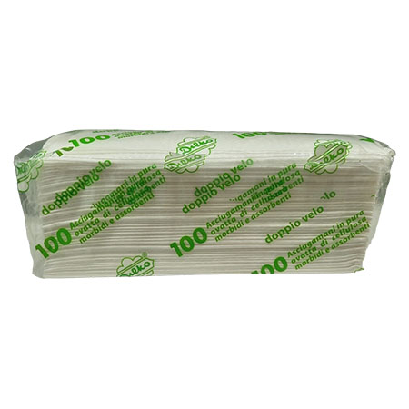 Asciugamani piegati a C doppio velo in pura cellulosa, goffrati, resistenti e assorbenti, ideali per ambienti sanitari, uffici e scuole.