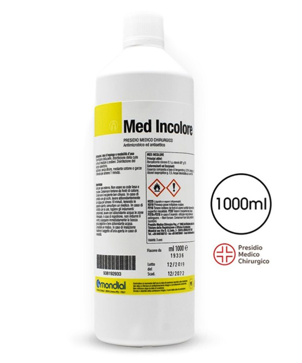 Flacone Med Incolore disinfettante cutaneo incolore da 1 litro