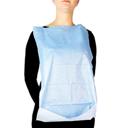 Bavaglino politenato azzurro, con tasca e girocollo in conf.da 100 pz. 