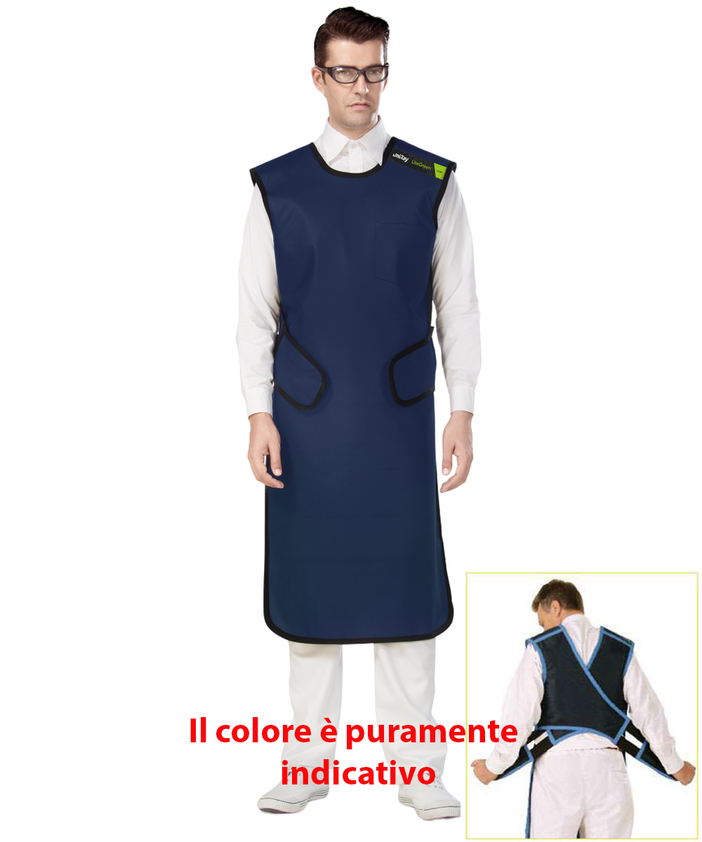 Grembiule radioprotezione modello Velcro Coat-Apron, leggero e confortevole, con protezione anteriore e scapolare, ideale per un uso prolungato in ambienti radiologici.