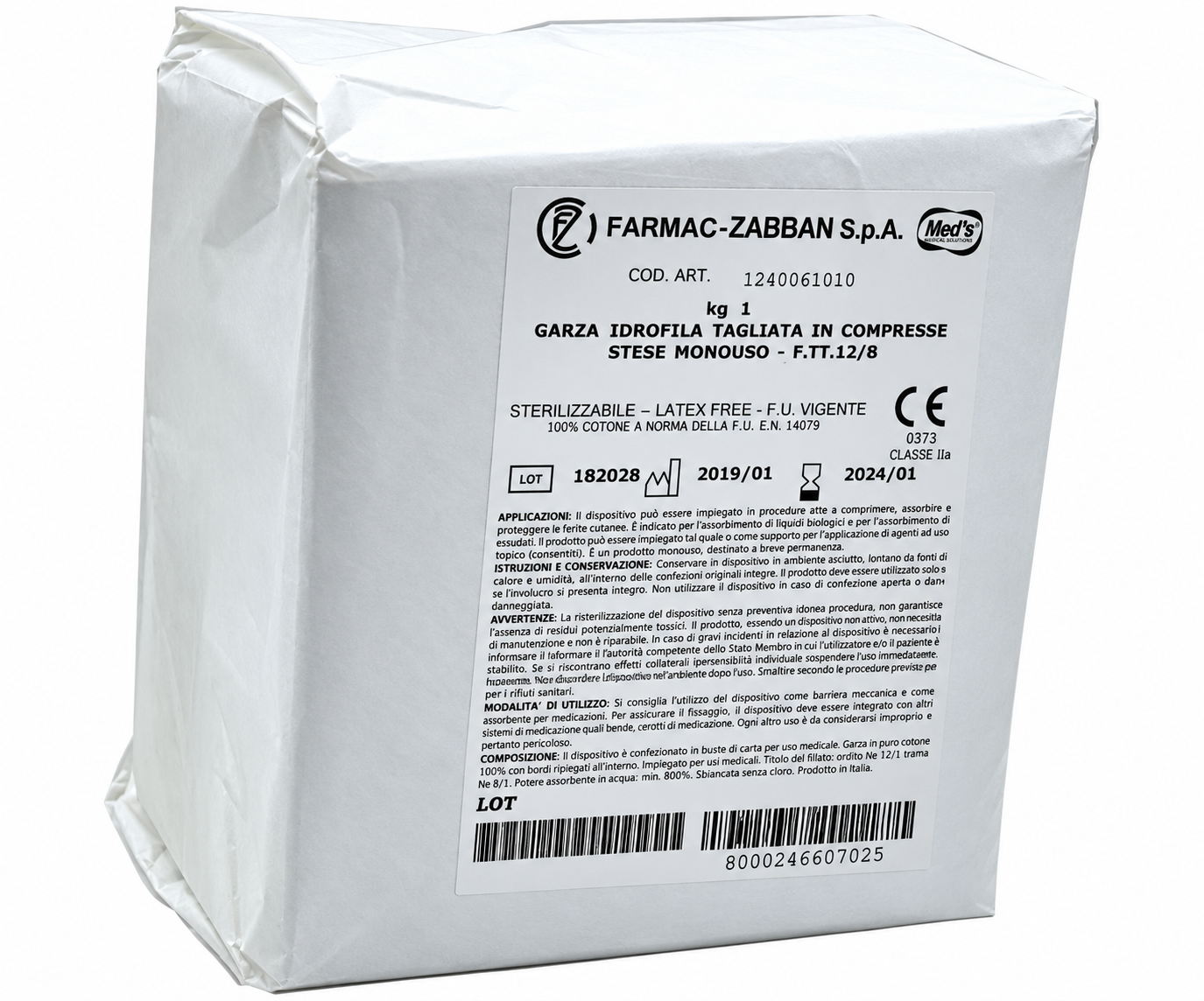 Garza compressa idrofila 12/8 in cotone 15x15 cm confezione 1 kg