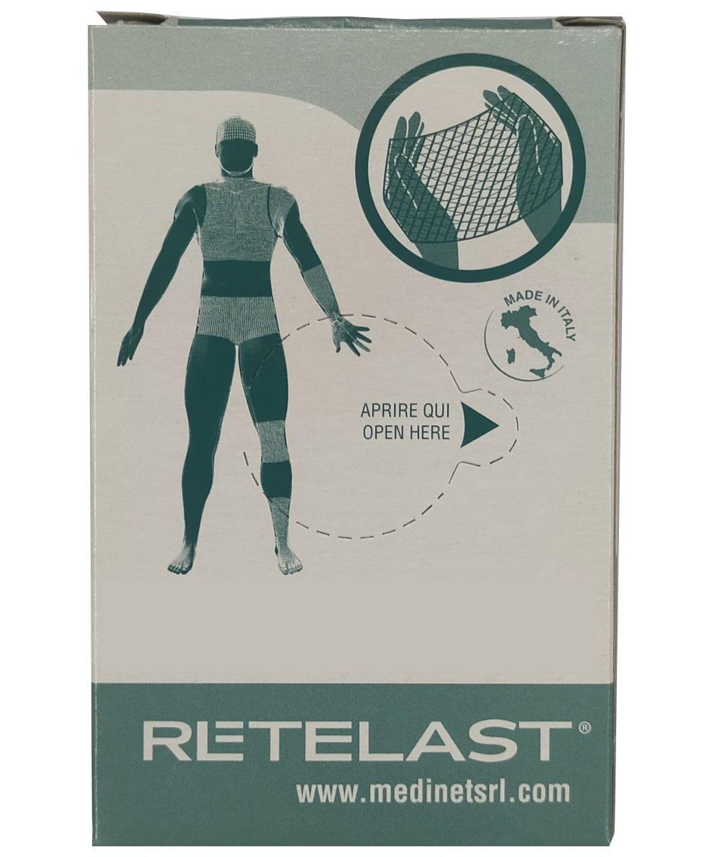 Rete tubolare elastica RETELAST calibro 2, rotolo da 50 metri, realizzata in poliammide e gomma naturale rivestita, colore bianco.