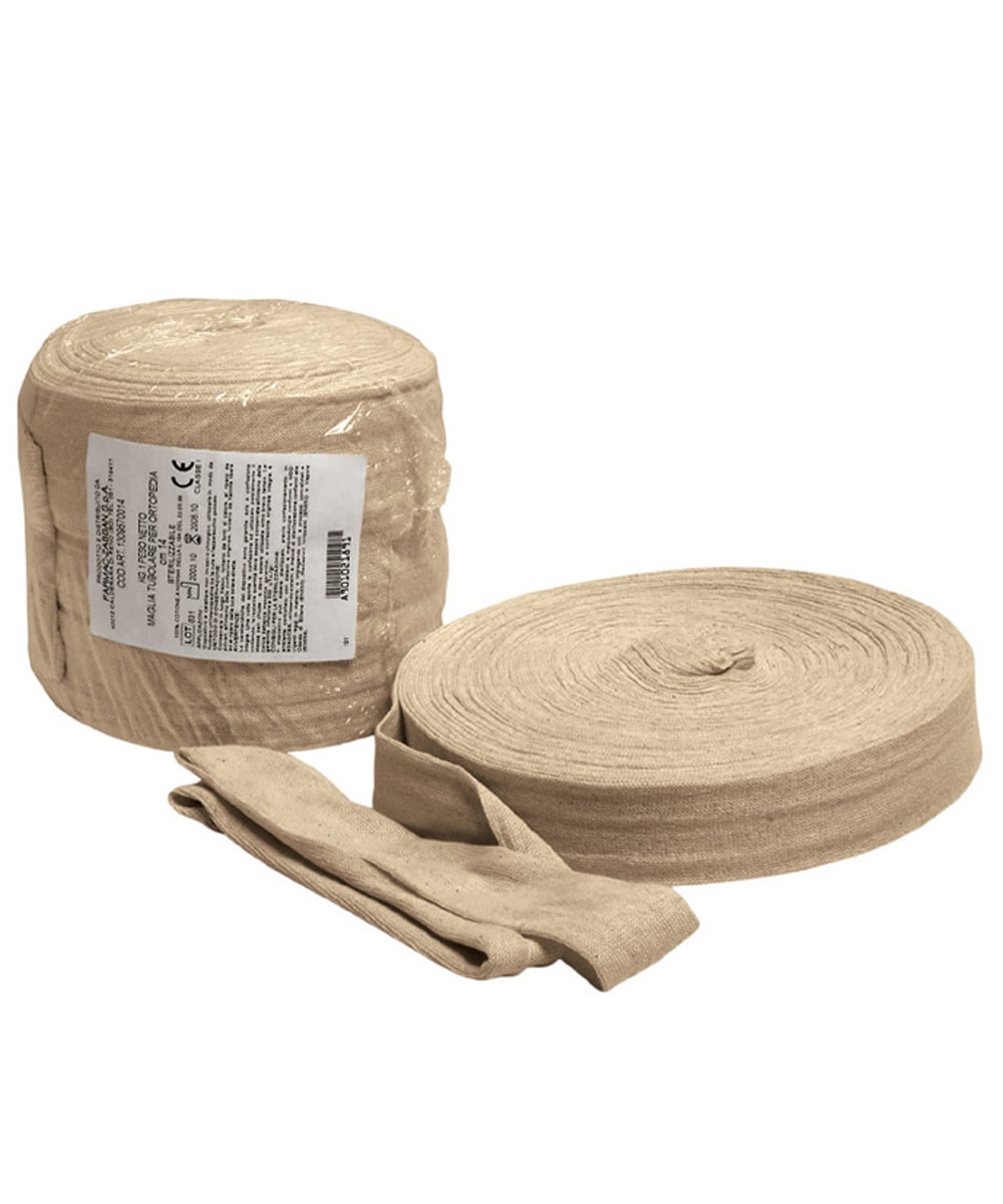 Dispositivo medico in cotone tubolare morbido, elastico e senza cuciture. Ideale per protezione cutanea e utilizzo sotto apparecchi gessati.