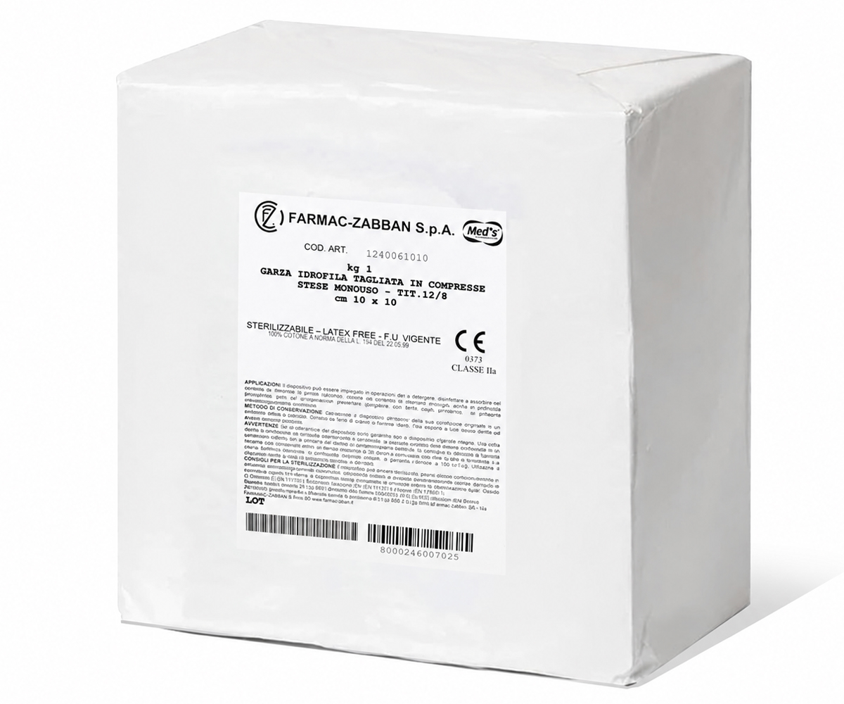Garza compressa idrofila 12/8 in cotone 10x10 cm confezione 1 kg
