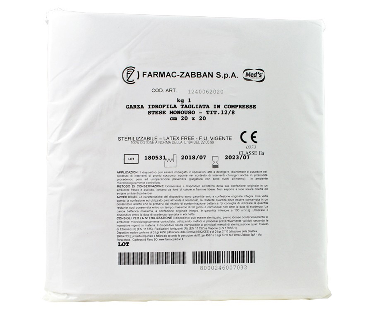 Garza compressa idrofila 12/8 in cotone 20x20 cm confezione 1 kg