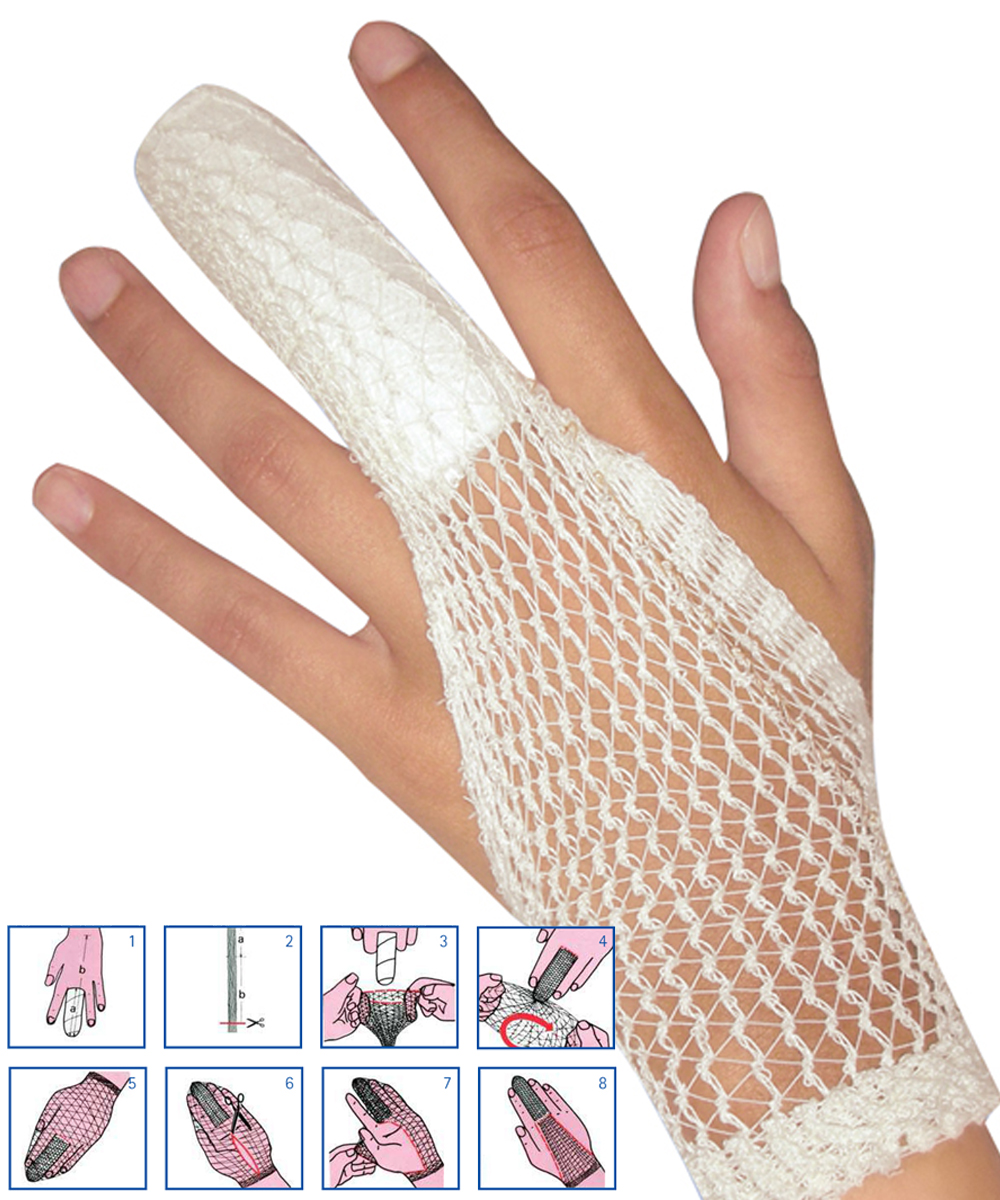 Rete tubolare elastica Surgifix® misura 4, lunghezza 25 metri, adatta per fissaggio medicazioni su dita mano.