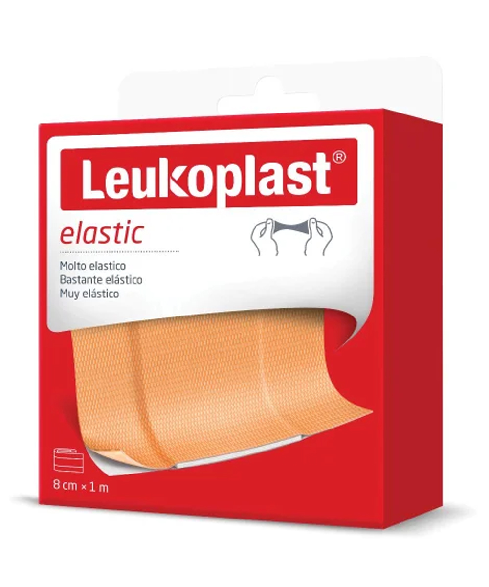Cerotto Leukoplast Elastic in formato 8x100 cm, ideale per ferite su dita e aree mobili. Elasticità e adesione ottimali.