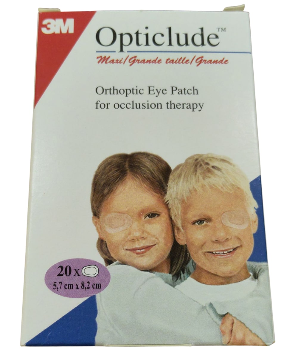 Cerotti ortottici 3M Opticlude per adulti, confezione da 20 pezzi, misura 5,7 x 8,2 cm, per terapia occlusiva visiva.