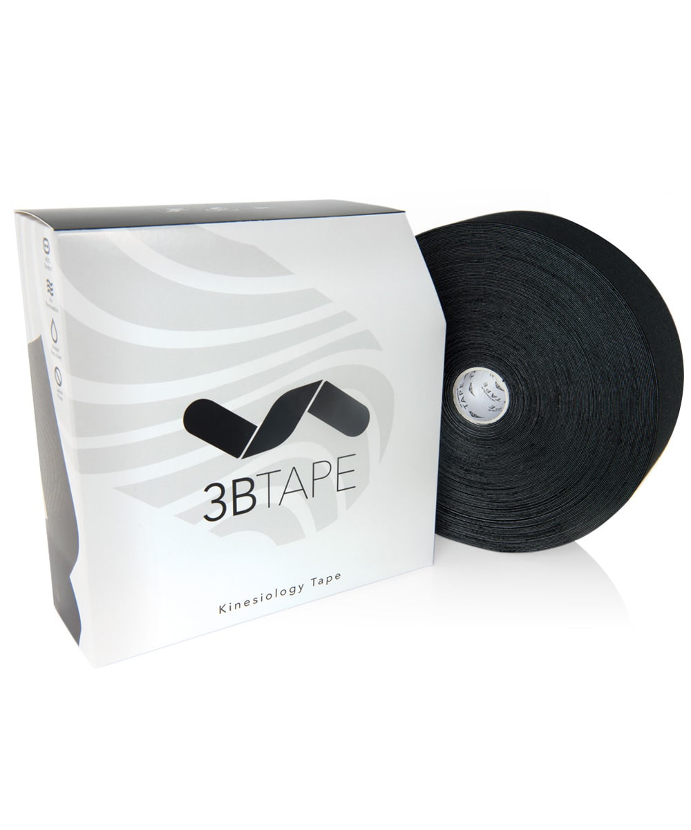 Rotolo nero da 31 metri di cerotto kinesiologico 3B Tape, ideale per trattamenti muscolari e articolari, resistente all’acqua e traspirante.