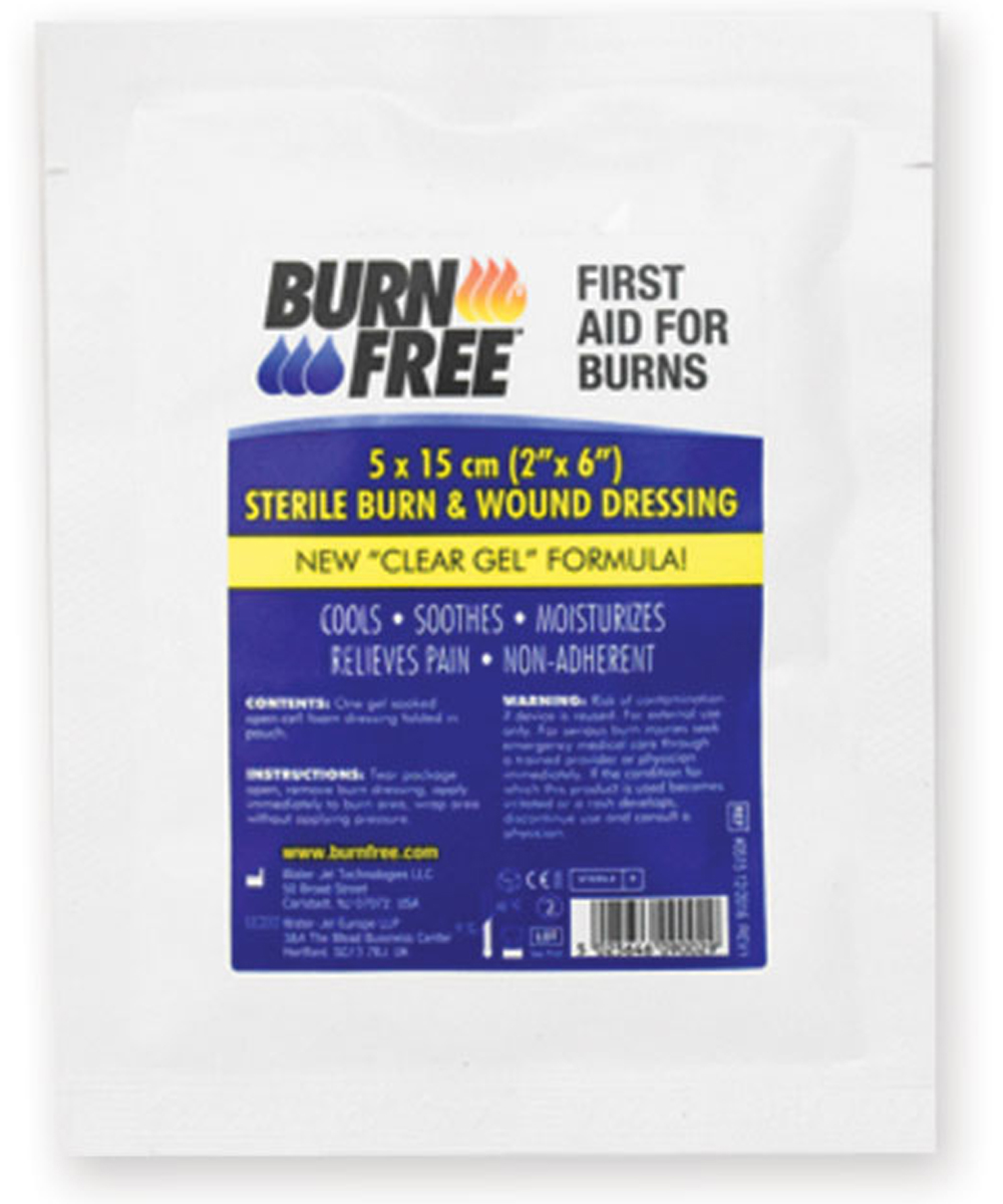 Medicazione Burnfree 5x15 cm in confezione da 10 pezzi, ideale per ustioni e ferite. Schiuma non aderente con gel lenitivo.