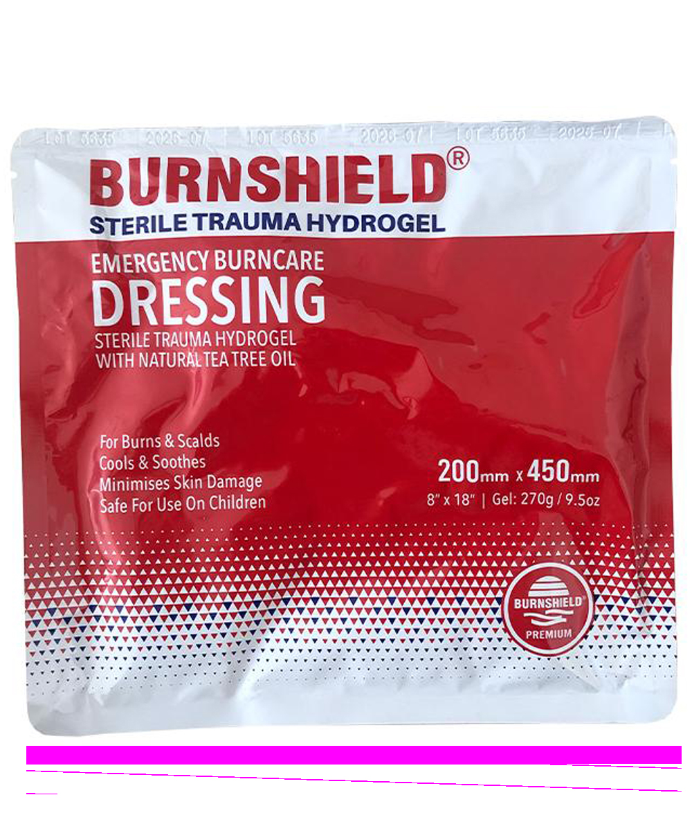 Garza Hydrogel Burnshield 20x45 cm in confezione sterile, per ustioni di I°, II° e III° grado, idrata e allevia il dolore.