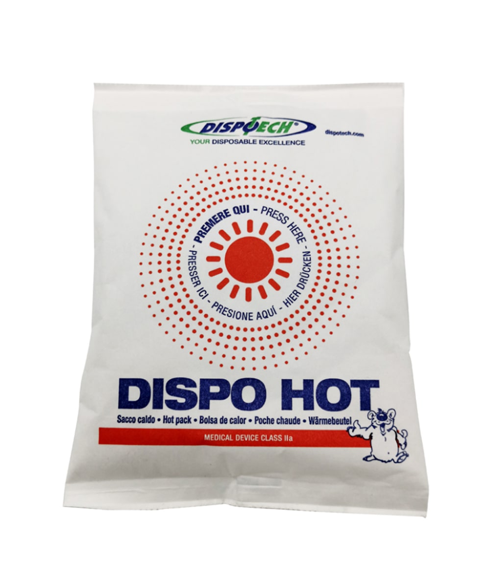 Sacco caldo monouso Dispo Hot Dispotech in TNT 14x18 cm, dispositivo medico pratico e resistente per applicazioni di calore immediato.
