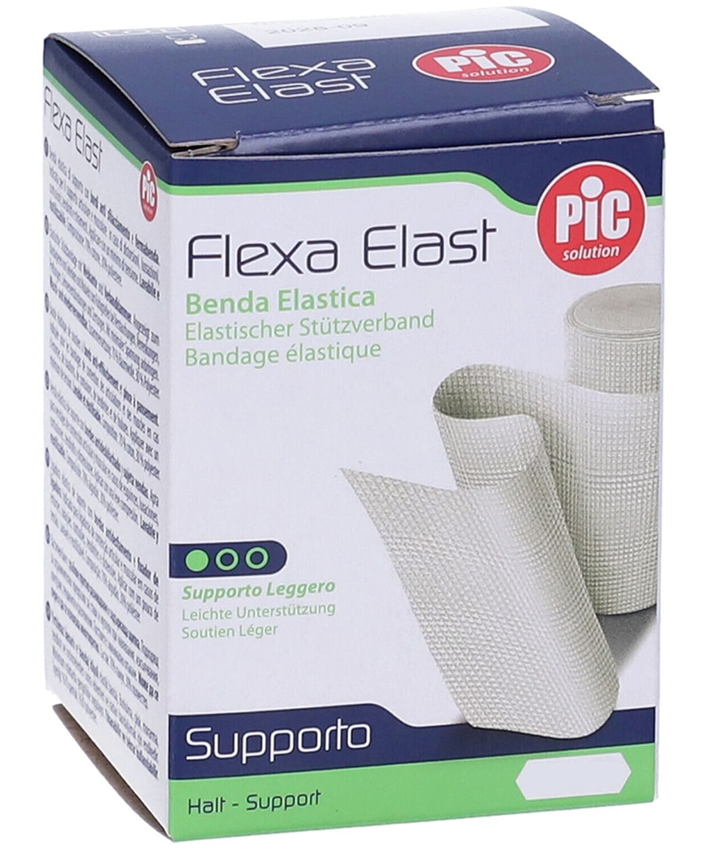 Benda elastica di supporto Flexa Elast con bordi anti sfilacciamento da 15cm x 4,5 metri, ideale per uso professionale in fisioterapia e ortopedia.