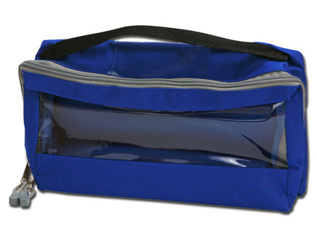 Borsetta imbottita blu c/zip e finestra cm28x15x11 