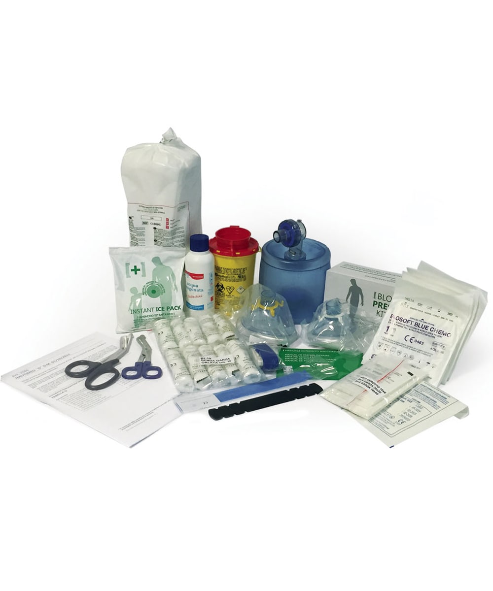 Pacco Reintegro Nautimed Tab. D D.M. 03/2022, completo di dispositivi medicali e accessori per pronto soccorso nautico.