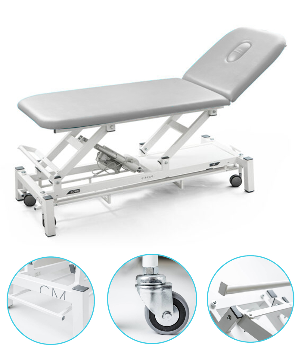 Lettino metallo elett 2 sez c/portar,barra e ruote col bianc skay6 d40 