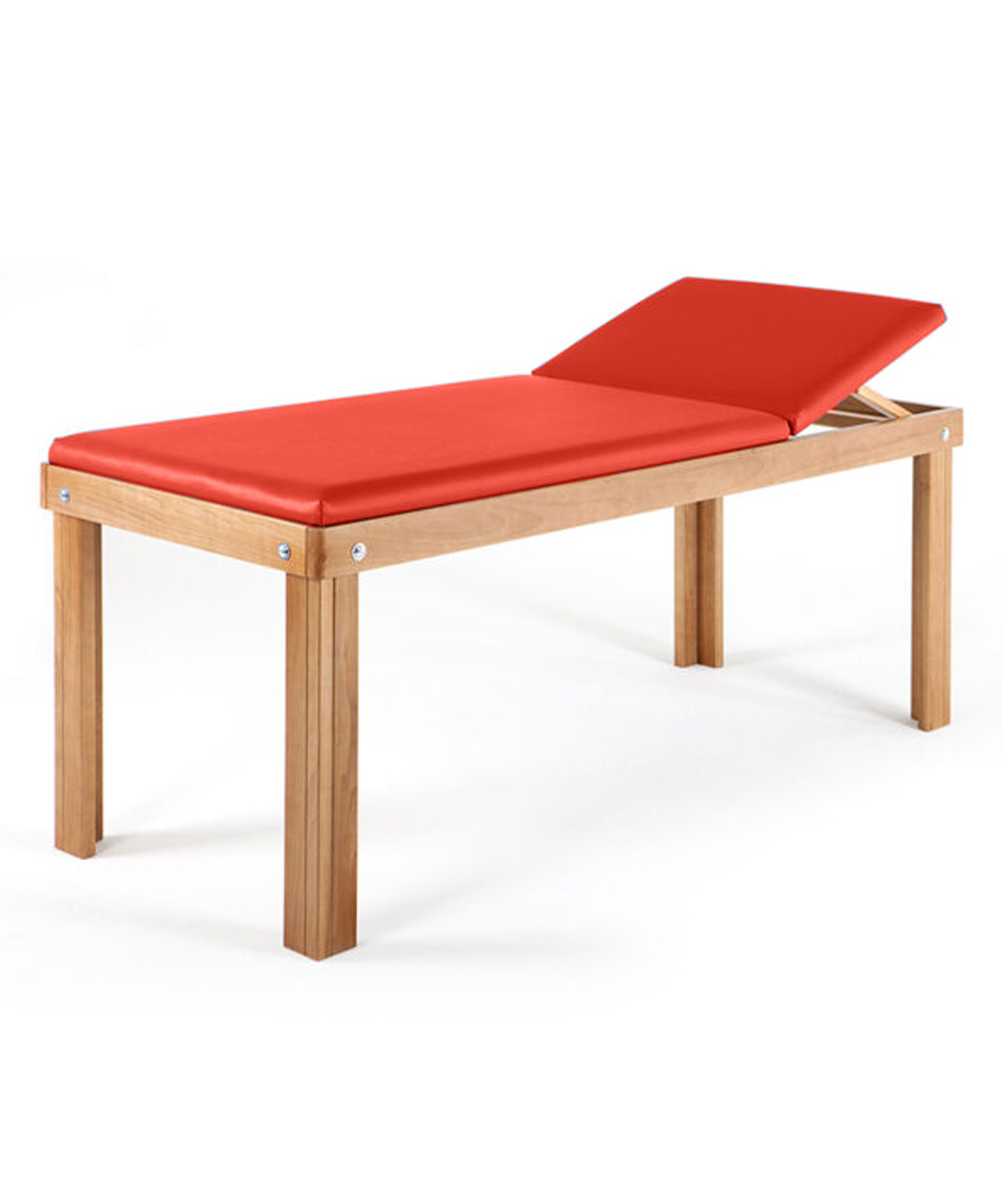 Lettino massaggi Melville in legno massello di faggio con sezione regolabile e imbottitura comoda, ideale per estetica, fisioterapia e ambito medico.