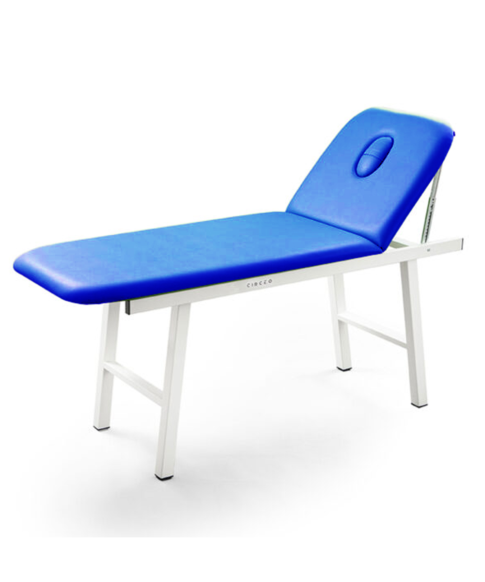 Lettino a 2 sezioni modello Innaloo con struttura in acciaio, schienale inclinabile, rivestimento ignifugo e foro per il viso.