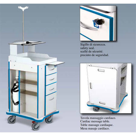 Carrello emergenza, completo mis. cm.56x64x104h con profili blu 